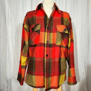 Men's Vintage 70's Flannel Montgomery Wards orange, red and yellow plaid